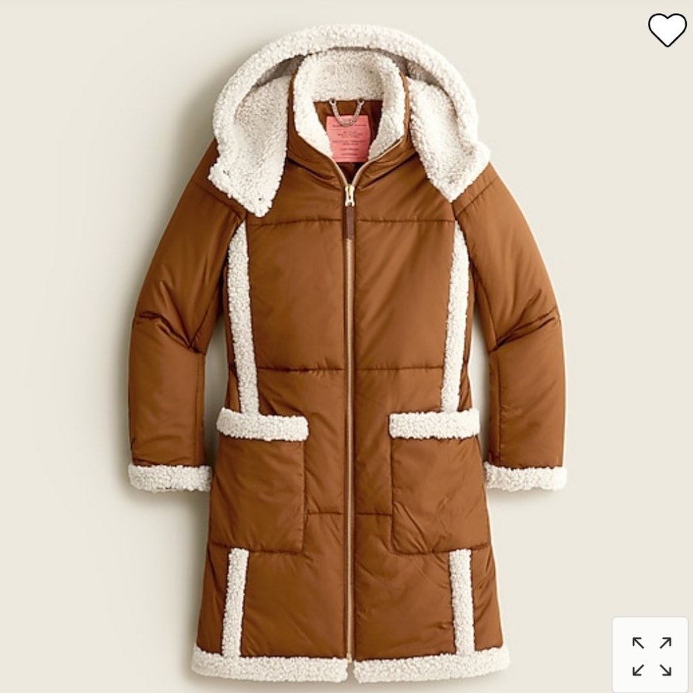 NWT J Crew Puffer Jacket w Prima Loft, glazed pecan in XL
